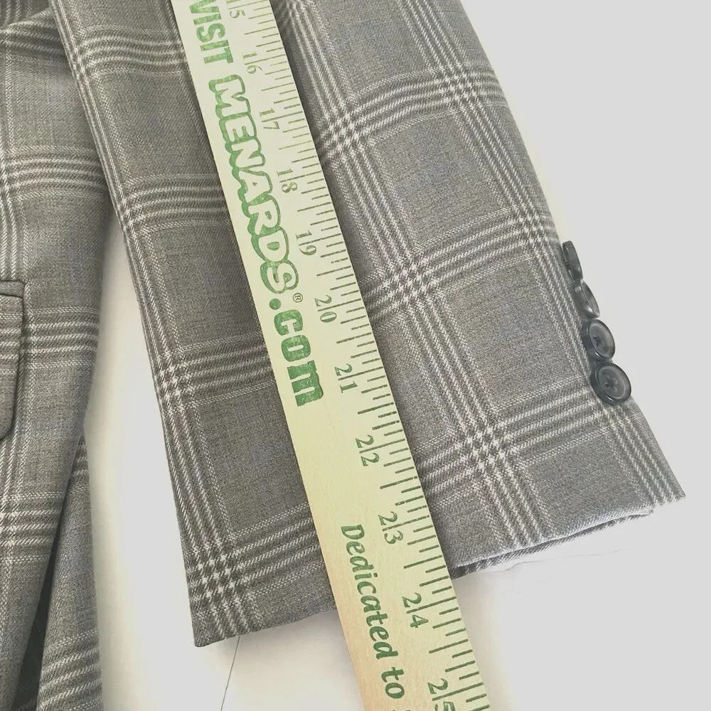 Brooks Brothers Wool Blazer Mens 48R Gray Blue Plaid Fitzgerald Fit Suit Jacket